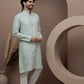 Green cotton silk kurta pajama for festive occasions