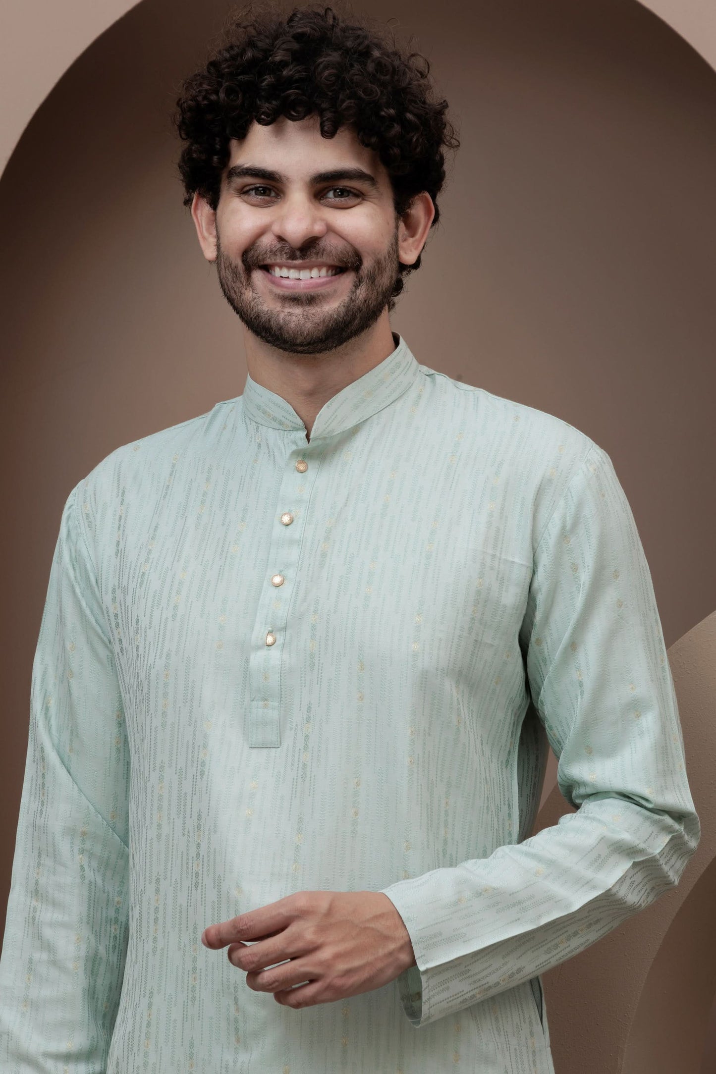 Green cotton silk kurta pajama for festive occasions