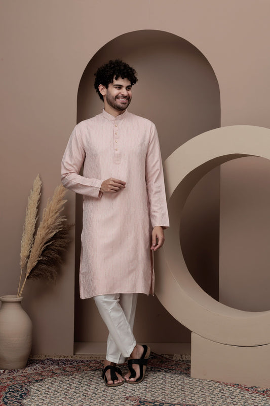 Pink cotton silk kurta pajama for festive occasions