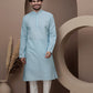 Blue cotton silk kurta pajama for festive occasions