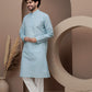 Blue cotton silk kurta pajama for festive occasions