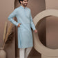 Blue cotton silk kurta pajama for festive occasions