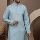 Blue cotton silk kurta pajama for festive occasions